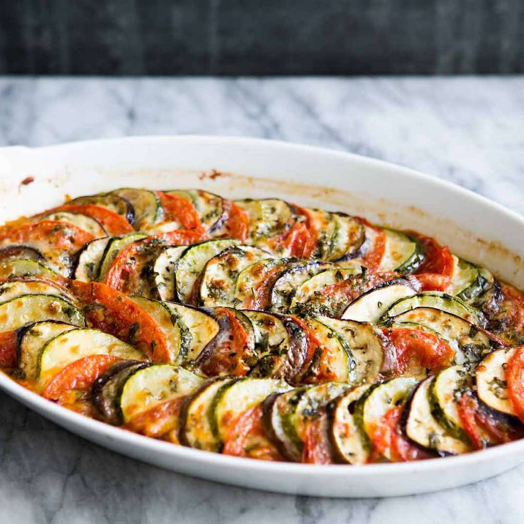 An image of Calabacín, berenjena, tomate gratinado