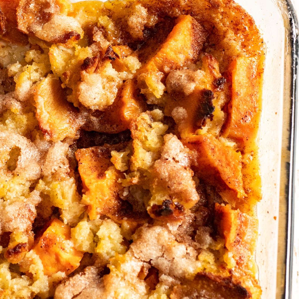 An image of Sweet Potato Bread Pudding with Maple Sauce