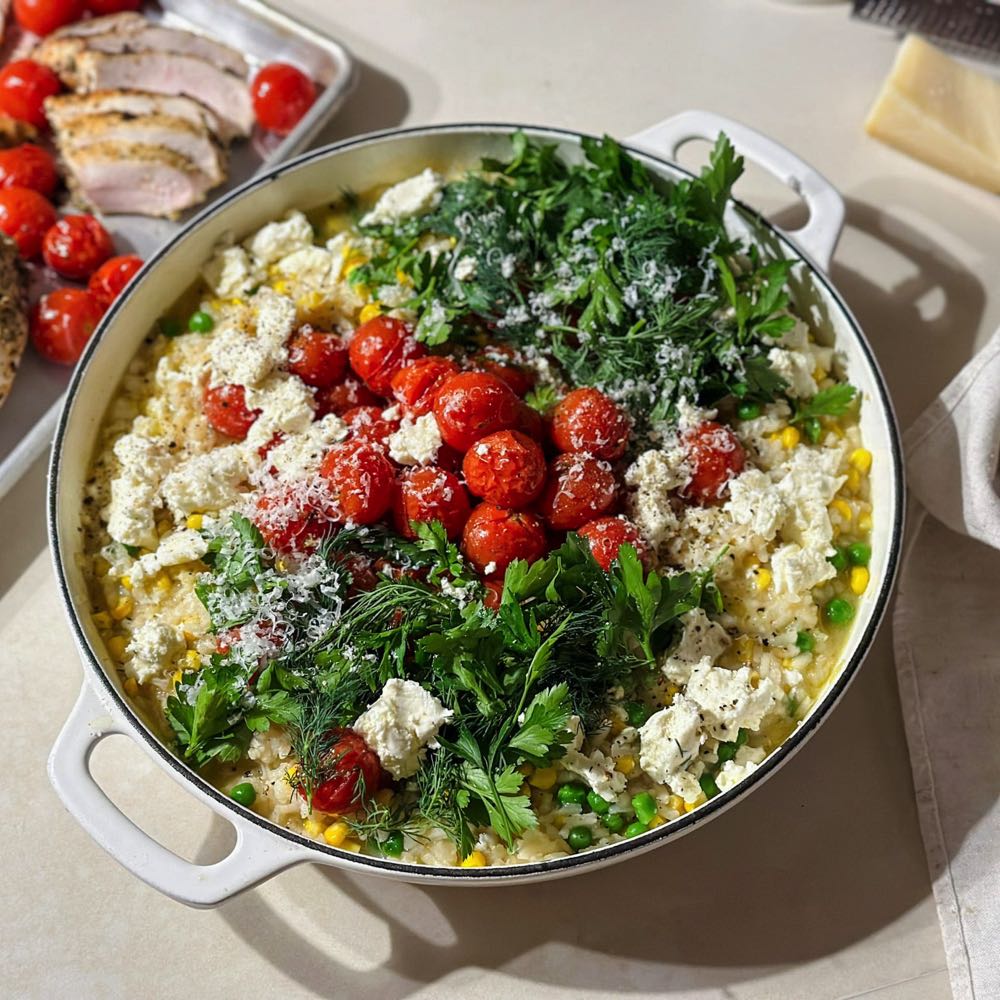 An image of Baked Chicken and Caramelised Cherry Tomato Risotto